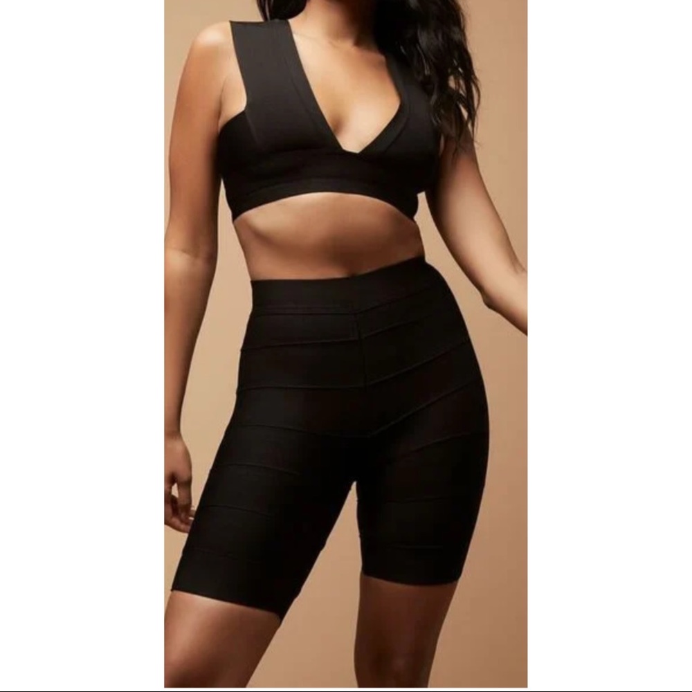 HERVE LEGER ~ Bandage Biker Shorts with matching Crop Top (NWT)